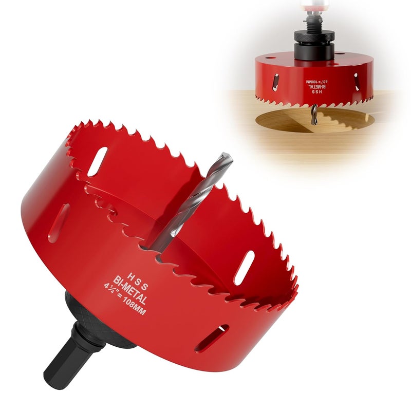 FIVELAKE 4-1/4" (108mm) Bi-Metal M42 High Speed Steel Hole Saw with Pilot Drill Bit, Smooth Cutting Edge for PVC, Drywall, Wood, Plastic, Gypsum Board, Rubber, Thin Metal - Image 1